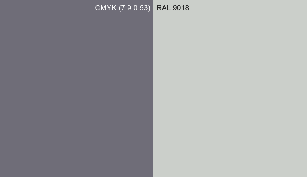 CMYK Color CMYK (7 9 0 53) vs RAL 9018 side by side comparison CMYK Color CMYK (7 9 0 53) vs RAL 9018 side by side comparison