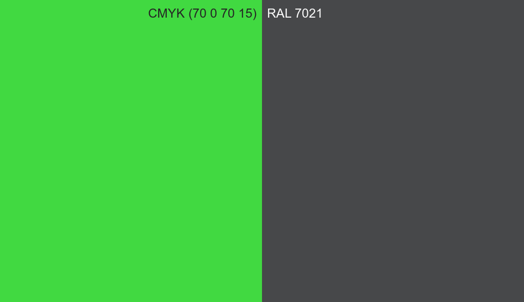 CMYK Color CMYK (70 0 70 15) vs RAL 7021 side by side comparison CMYK Color CMYK (70 0 70 15) vs RAL 7021 side by side comparison