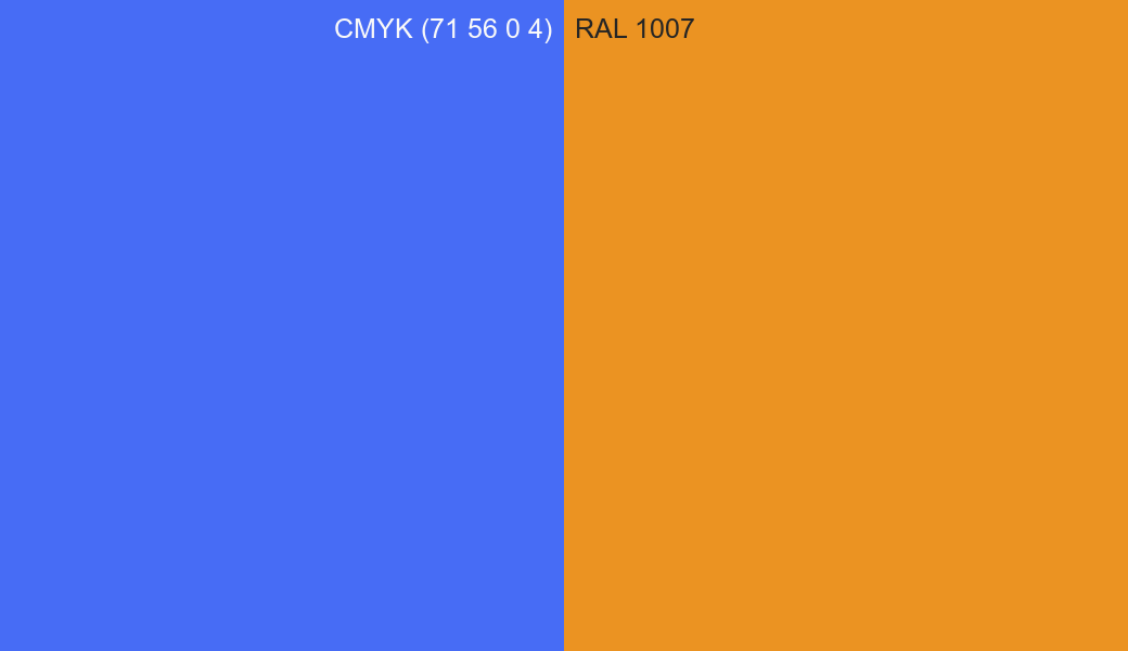 CMYK Color CMYK (71 56 0 4) vs RAL 1007 side by side comparison CMYK Color CMYK (71 56 0 4) vs RAL 1007 side by side comparison