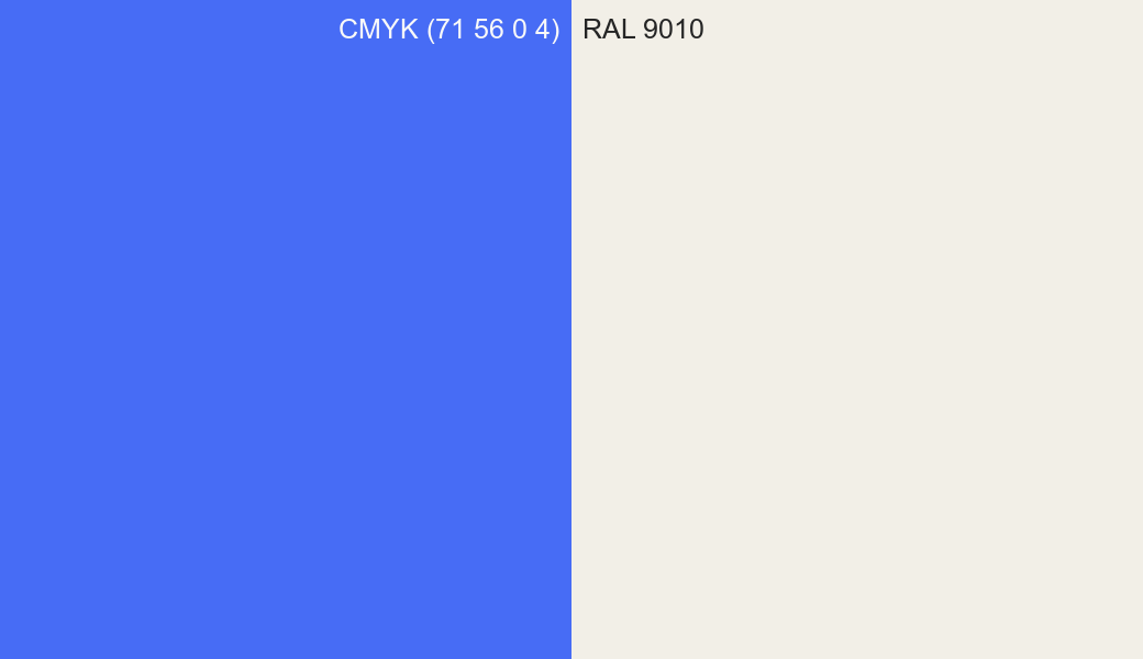 CMYK Color CMYK (71 56 0 4) vs RAL 9010 side by side comparison CMYK Color CMYK (71 56 0 4) vs RAL 9010 side by side comparison