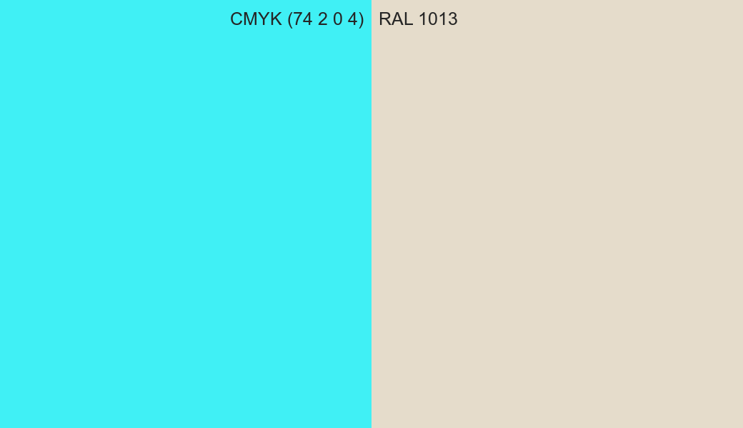 CMYK Color CMYK (74 2 0 4) vs RAL 1013 side by side comparison CMYK Color CMYK (74 2 0 4) vs RAL 1013 side by side comparison