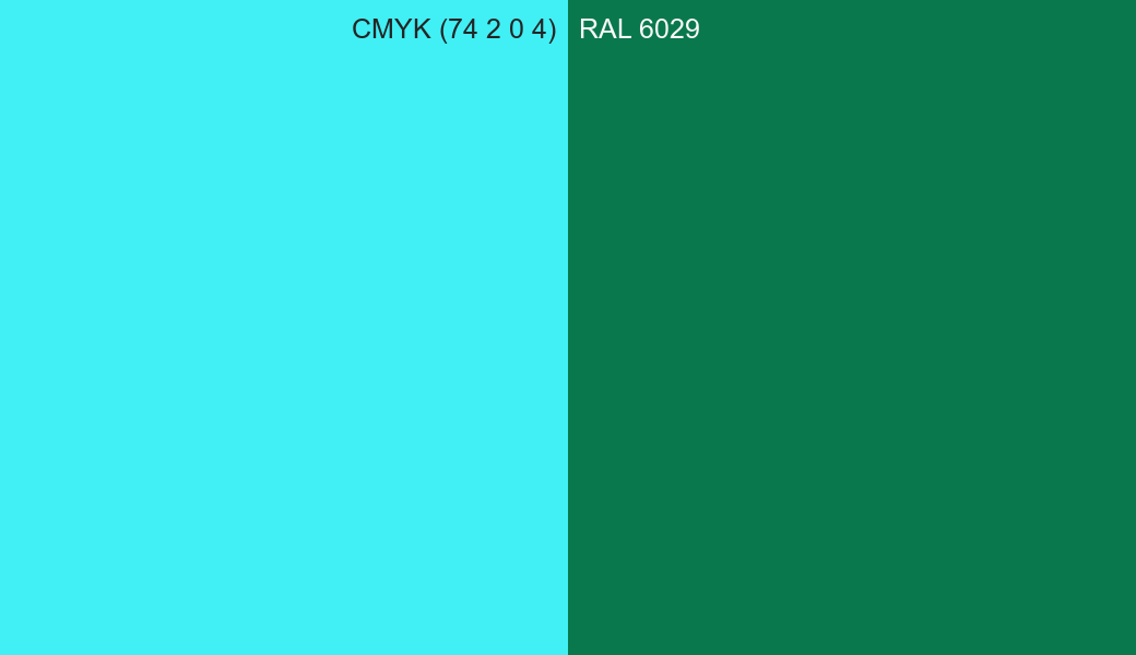 CMYK Color CMYK (74 2 0 4) vs RAL 6029 side by side comparison CMYK Color CMYK (74 2 0 4) vs RAL 6029 side by side comparison