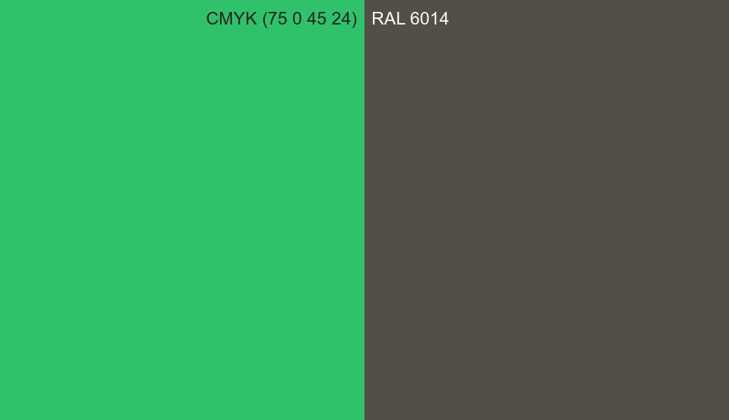 CMYK Color CMYK (75 0 45 24) vs RAL 6014 side by side comparison CMYK Color CMYK (75 0 45 24) vs RAL 6014 side by side comparison