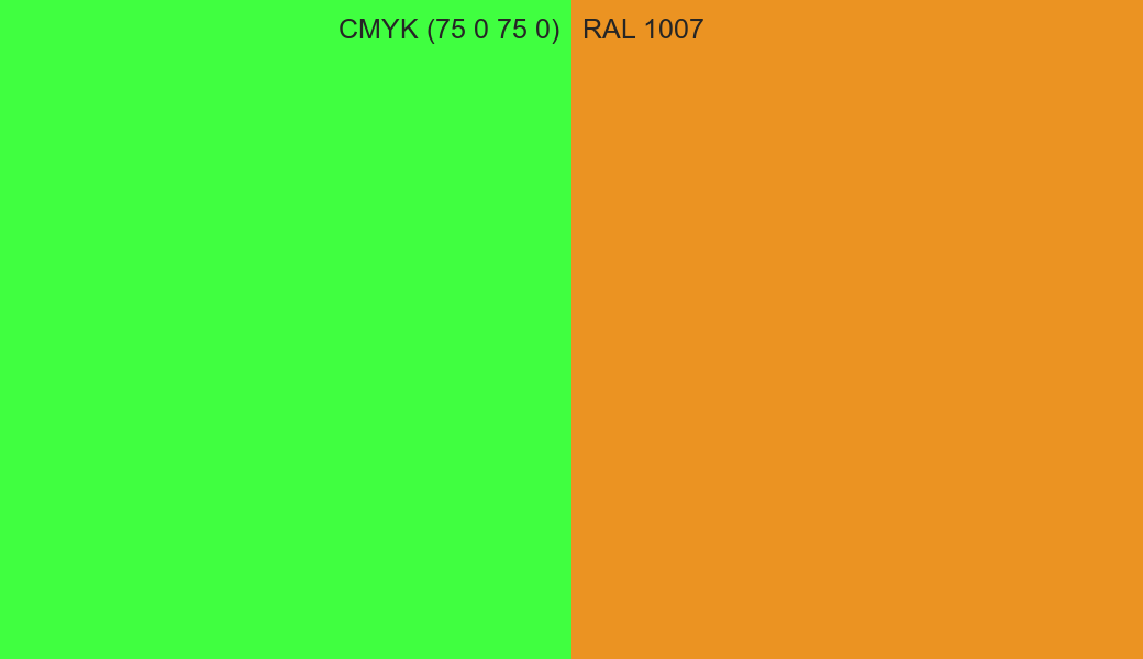 CMYK Color CMYK (75 0 75 0) vs RAL 1007 side by side comparison CMYK Color CMYK (75 0 75 0) vs RAL 1007 side by side comparison