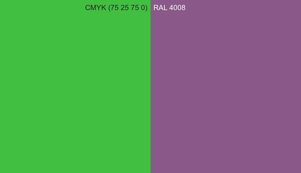CMYK Color CMYK (75 25 75 0) vs RAL 4008 side by side comparison CMYK Color CMYK (75 25 75 0) vs RAL 4008 side by side comparison
