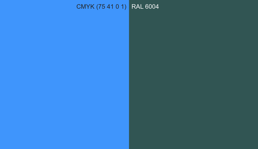 CMYK Color CMYK (75 41 0 1) vs RAL 6004 side by side comparison CMYK Color CMYK (75 41 0 1) vs RAL 6004 side by side comparison