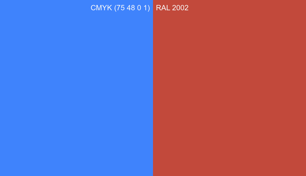 CMYK Color CMYK (75 48 0 1) vs RAL 2002 side by side comparison CMYK Color CMYK (75 48 0 1) vs RAL 2002 side by side comparison