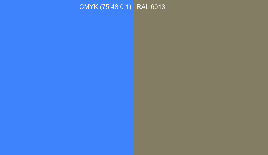 CMYK Color CMYK (75 48 0 1) vs RAL 6013 side by side comparison CMYK Color CMYK (75 48 0 1) vs RAL 6013 side by side comparison