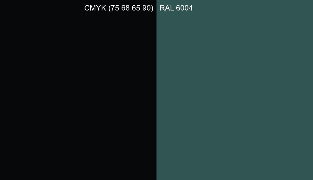 CMYK Color CMYK (75 68 65 90) vs RAL 6004 side by side comparison CMYK Color CMYK (75 68 65 90) vs RAL 6004 side by side comparison