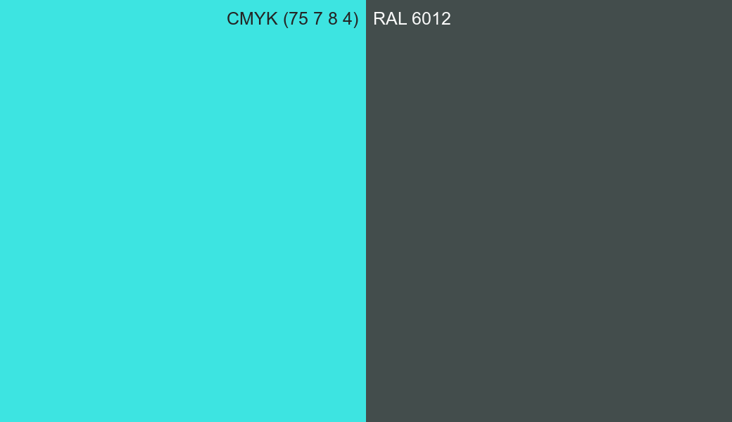 CMYK Color CMYK (75 7 8 4) vs RAL 6012 side by side comparison CMYK Color CMYK (75 7 8 4) vs RAL 6012 side by side comparison