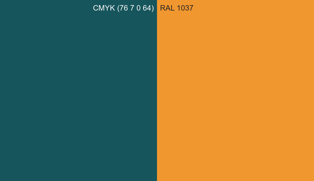 CMYK Color CMYK (76 7 0 64) vs RAL 1037 side by side comparison CMYK Color CMYK (76 7 0 64) vs RAL 1037 side by side comparison
