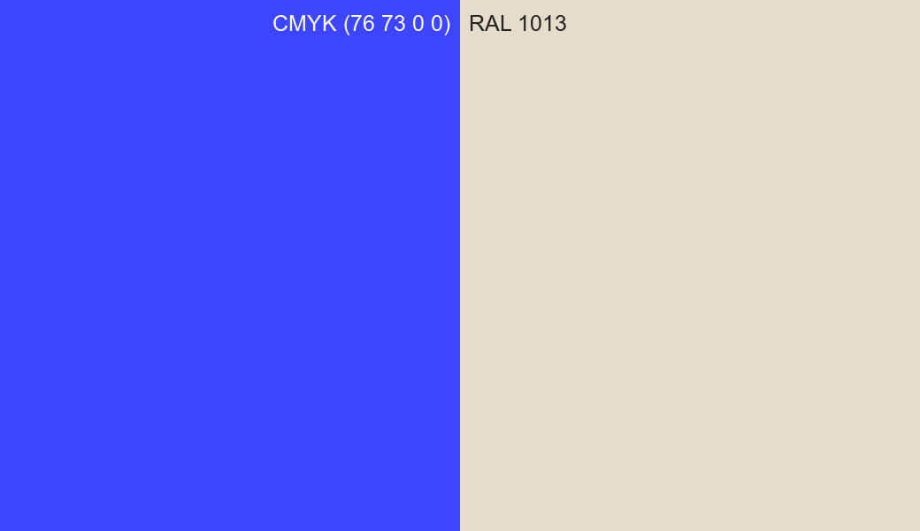 CMYK Color CMYK (76 73 0 0) vs RAL 1013 side by side comparison CMYK Color CMYK (76 73 0 0) vs RAL 1013 side by side comparison