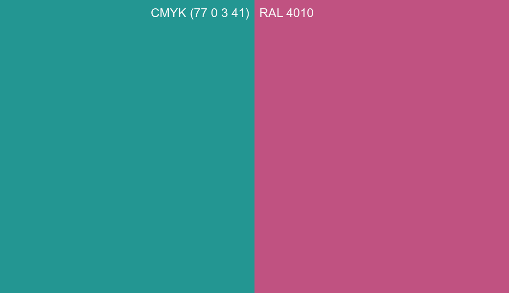 CMYK Color CMYK (77 0 3 41) vs RAL 4010 side by side comparison CMYK Color CMYK (77 0 3 41) vs RAL 4010 side by side comparison