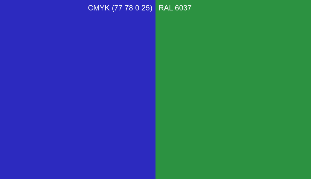 CMYK Color CMYK (77 78 0 25) vs RAL 6037 side by side comparison CMYK Color CMYK (77 78 0 25) vs RAL 6037 side by side comparison