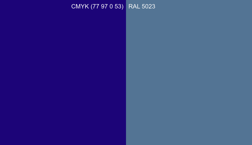 CMYK Color CMYK (77 97 0 53) vs RAL 5023 side by side comparison CMYK Color CMYK (77 97 0 53) vs RAL 5023 side by side comparison