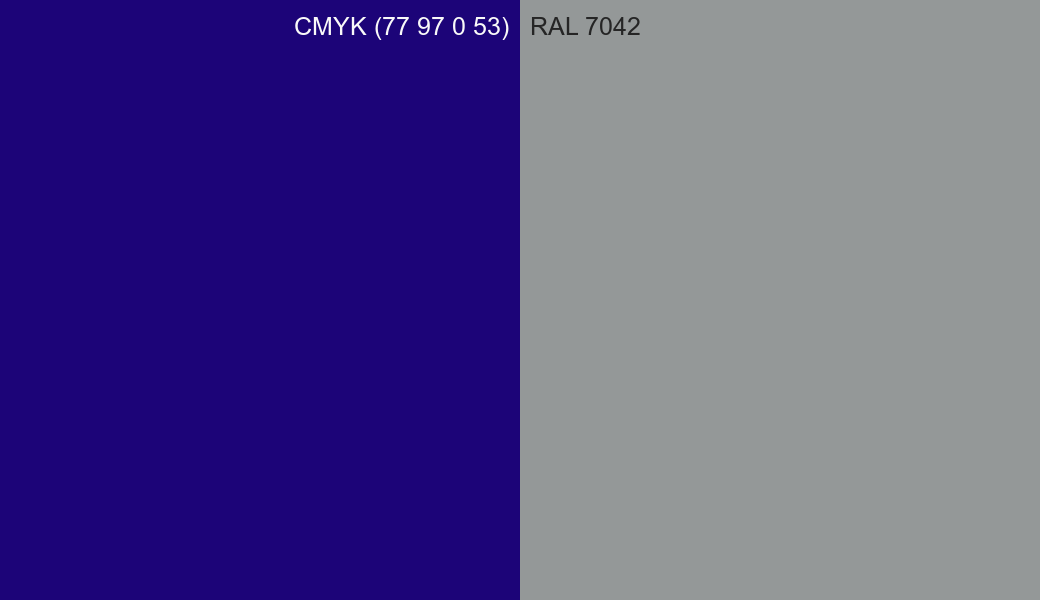 CMYK Color CMYK (77 97 0 53) vs RAL 7042 side by side comparison CMYK Color CMYK (77 97 0 53) vs RAL 7042 side by side comparison