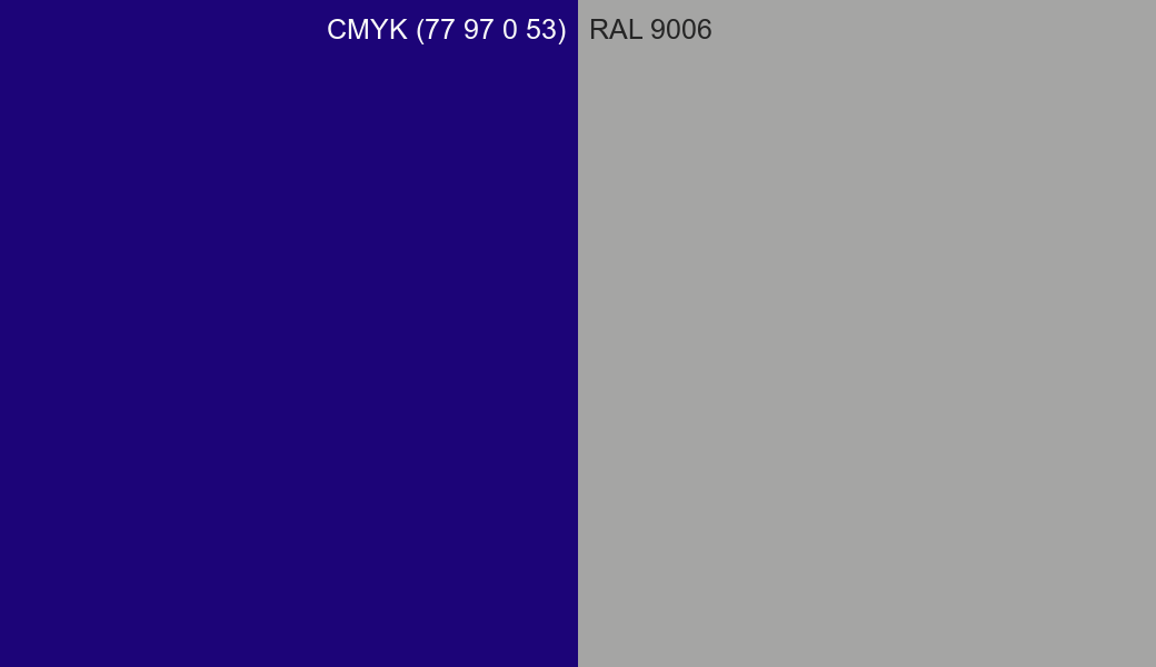 CMYK Color CMYK (77 97 0 53) vs RAL 9006 side by side comparison CMYK Color CMYK (77 97 0 53) vs RAL 9006 side by side comparison