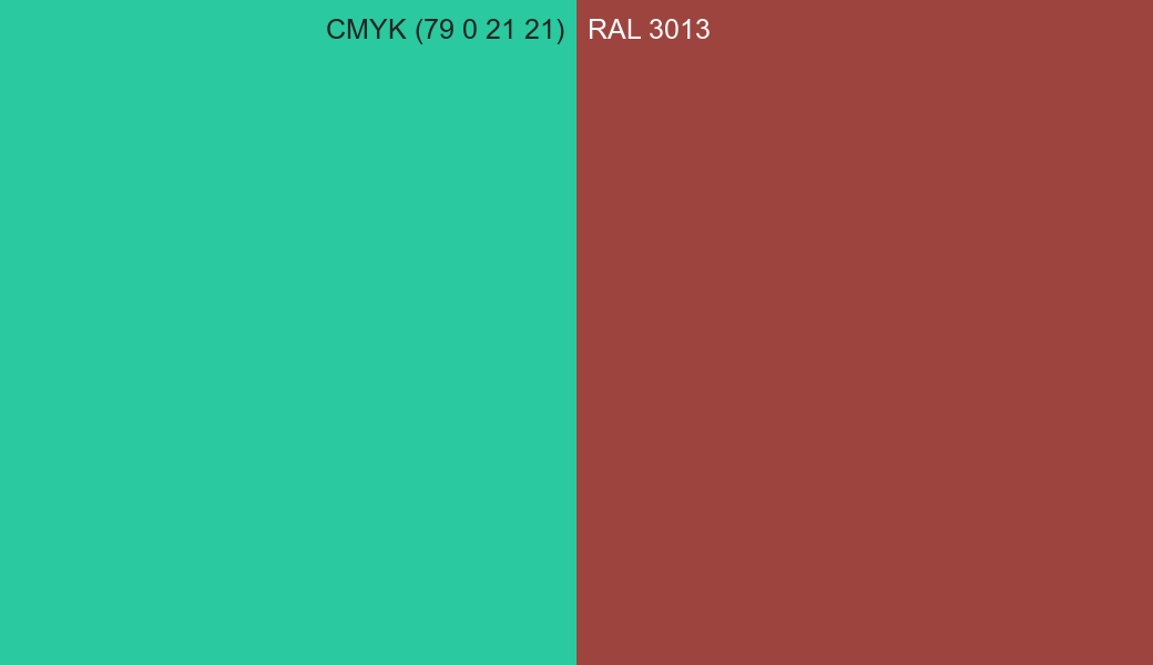 CMYK Color CMYK (79 0 21 21) vs RAL 3013 side by side comparison CMYK Color CMYK (79 0 21 21) vs RAL 3013 side by side comparison