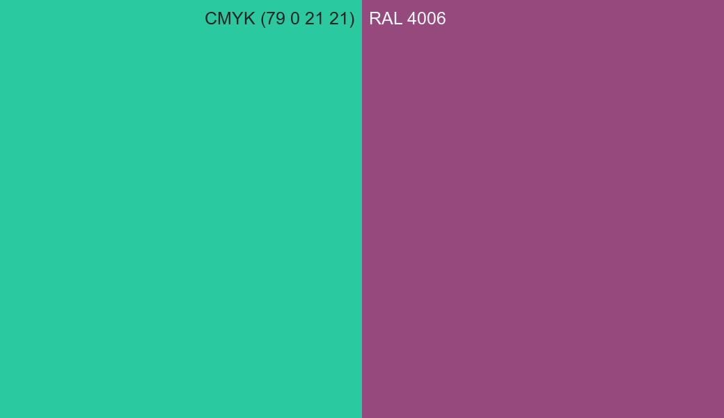 CMYK Color CMYK (79 0 21 21) vs RAL 4006 side by side comparison CMYK Color CMYK (79 0 21 21) vs RAL 4006 side by side comparison