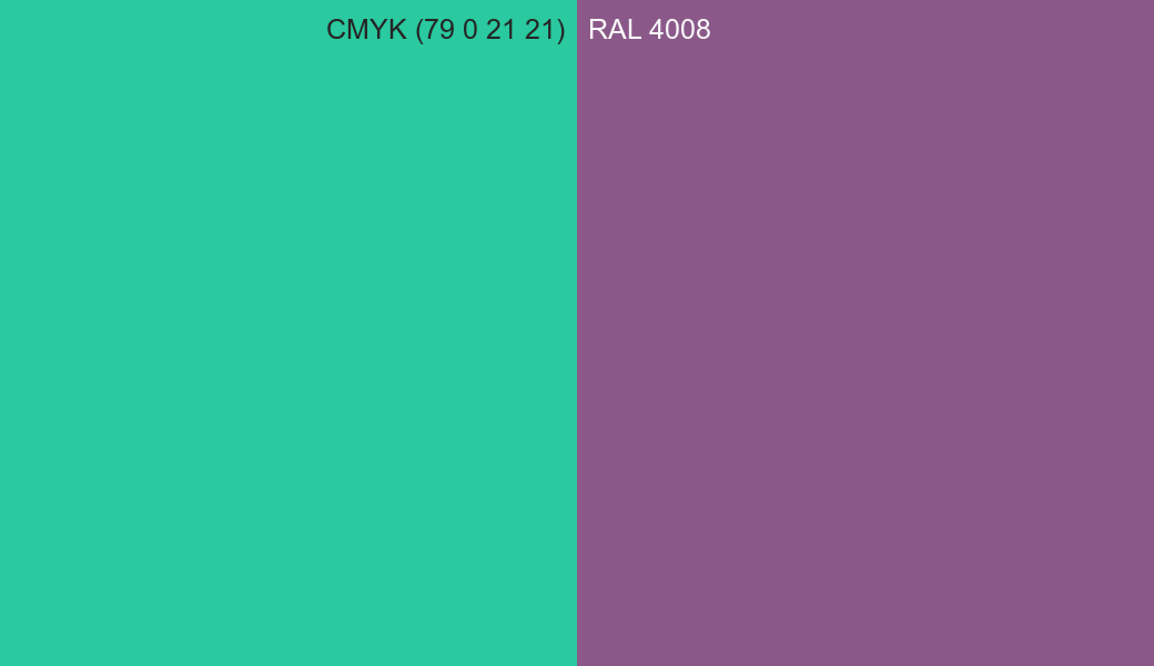CMYK Color CMYK (79 0 21 21) vs RAL 4008 side by side comparison CMYK Color CMYK (79 0 21 21) vs RAL 4008 side by side comparison