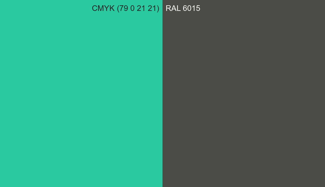 CMYK Color CMYK (79 0 21 21) vs RAL 6015 side by side comparison CMYK Color CMYK (79 0 21 21) vs RAL 6015 side by side comparison