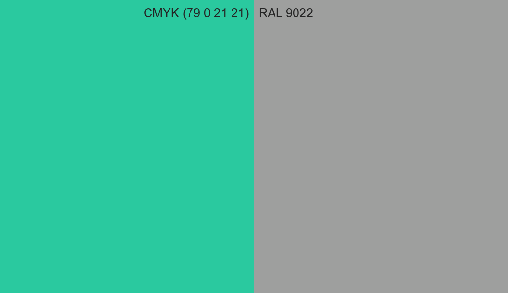 CMYK Color CMYK (79 0 21 21) vs RAL 9022 side by side comparison CMYK Color CMYK (79 0 21 21) vs RAL 9022 side by side comparison