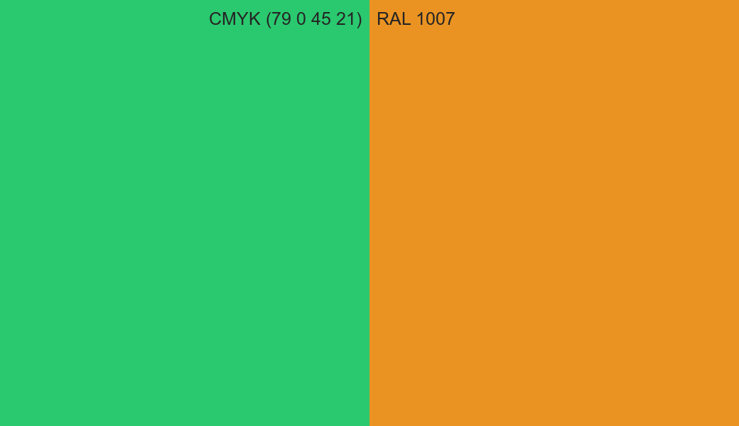 CMYK Color CMYK (79 0 45 21) vs RAL 1007 side by side comparison CMYK Color CMYK (79 0 45 21) vs RAL 1007 side by side comparison