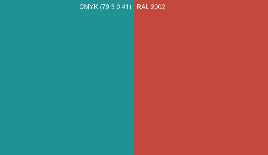 CMYK Color CMYK (79 3 0 41) vs RAL 2002 side by side comparison CMYK Color CMYK (79 3 0 41) vs RAL 2002 side by side comparison