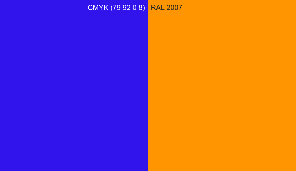 CMYK Color CMYK (79 92 0 8) vs RAL 2007 side by side comparison CMYK Color CMYK (79 92 0 8) vs RAL 2007 side by side comparison