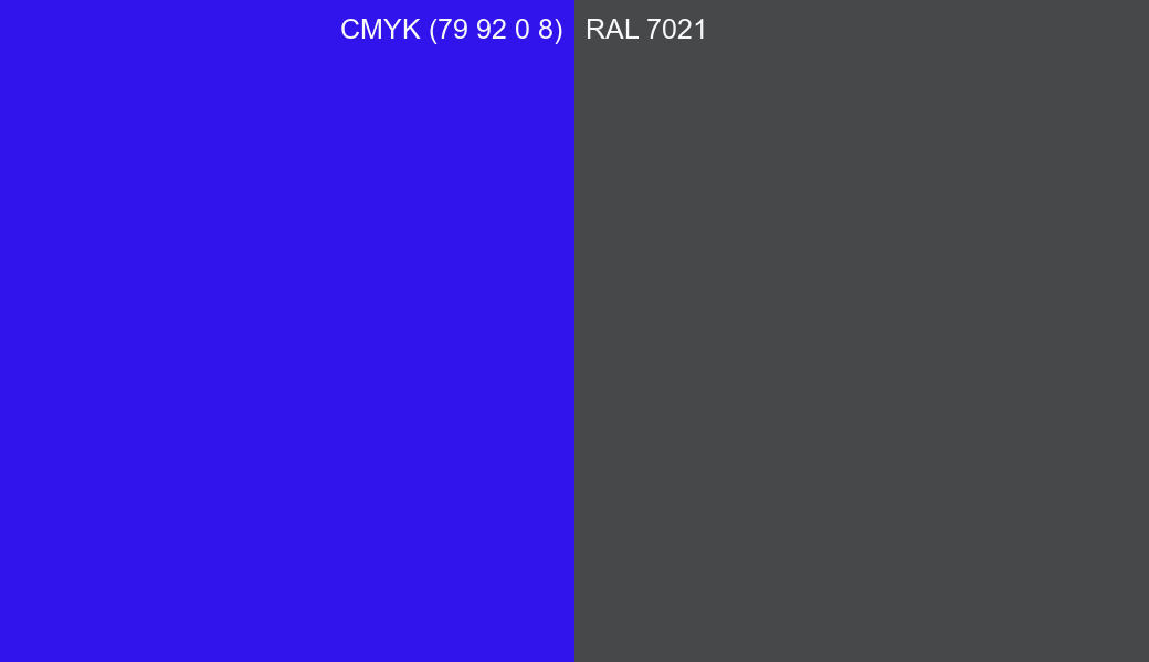CMYK Color CMYK (79 92 0 8) vs RAL 7021 side by side comparison CMYK Color CMYK (79 92 0 8) vs RAL 7021 side by side comparison