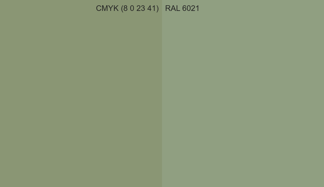 CMYK Color CMYK (8 0 23 41) vs RAL 6021 side by side comparison CMYK Color CMYK (8 0 23 41) vs RAL 6021 side by side comparison