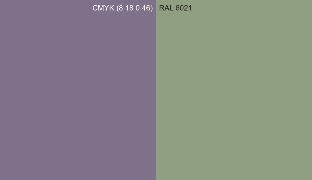 CMYK Color CMYK (8 18 0 46) vs RAL 6021 side by side comparison CMYK Color CMYK (8 18 0 46) vs RAL 6021 side by side comparison