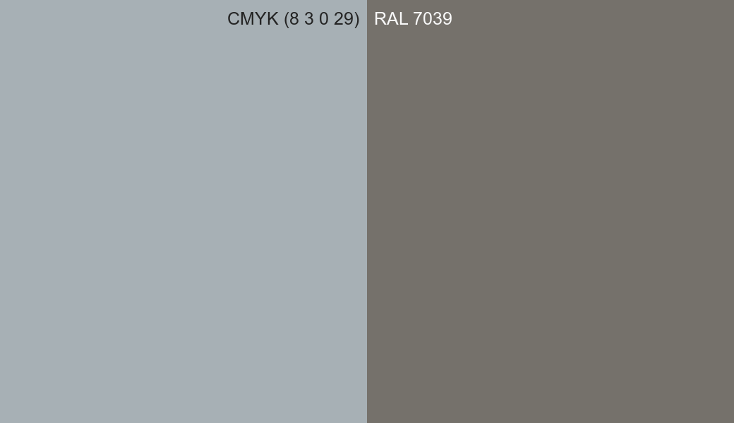 CMYK Color CMYK (8 3 0 29) vs RAL 7039 side by side comparison CMYK Color CMYK (8 3 0 29) vs RAL 7039 side by side comparison