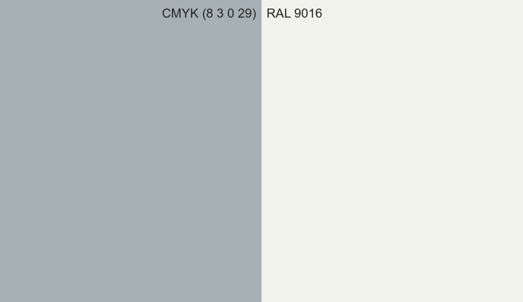 CMYK Color CMYK (8 3 0 29) vs RAL 9016 side by side comparison CMYK Color CMYK (8 3 0 29) vs RAL 9016 side by side comparison
