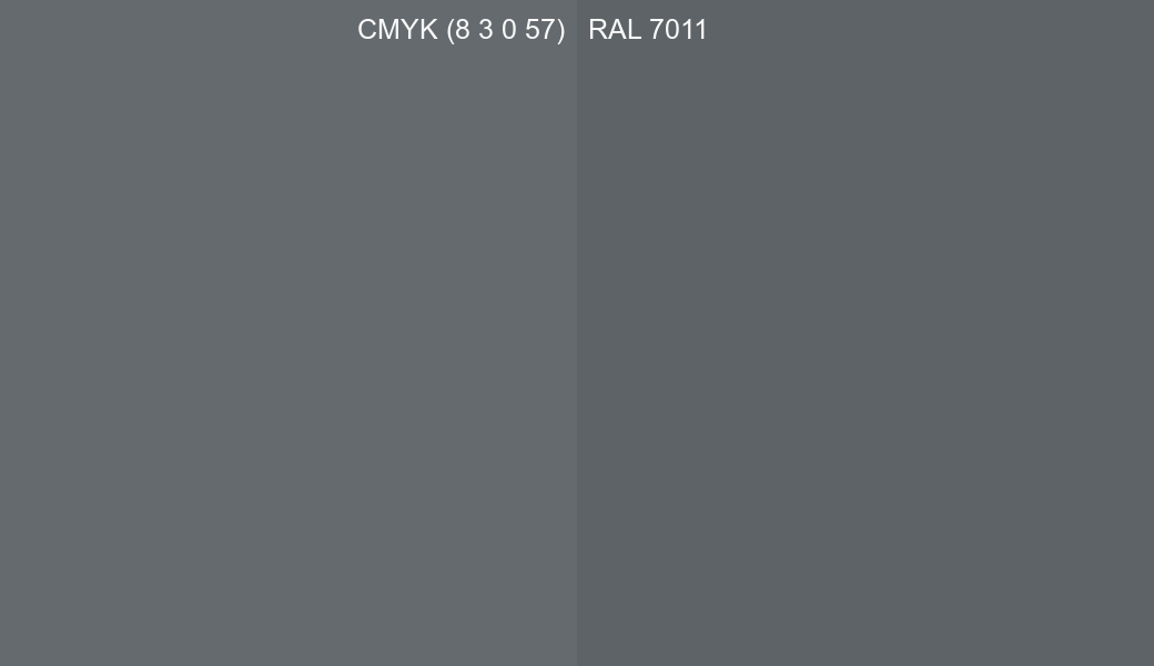 CMYK Color CMYK (8 3 0 57) vs RAL 7011 side by side comparison CMYK Color CMYK (8 3 0 57) vs RAL 7011 side by side comparison