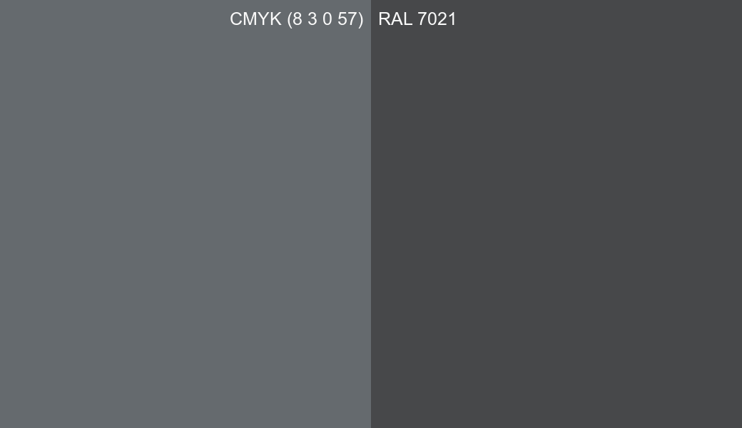 CMYK Color CMYK (8 3 0 57) vs RAL 7021 side by side comparison CMYK Color CMYK (8 3 0 57) vs RAL 7021 side by side comparison