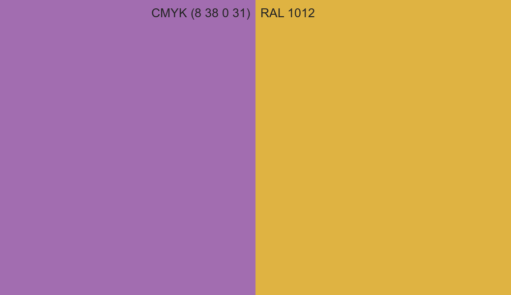 CMYK Color CMYK (8 38 0 31) vs RAL 1012 side by side comparison CMYK Color CMYK (8 38 0 31) vs RAL 1012 side by side comparison