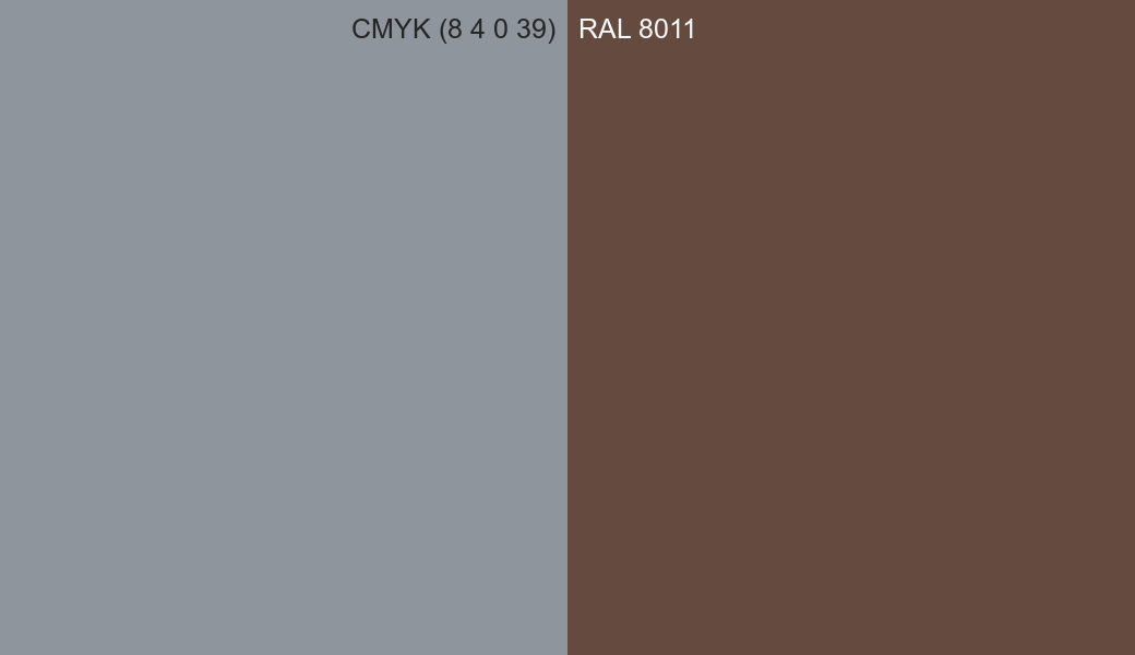 CMYK Color CMYK (8 4 0 39) vs RAL 8011 side by side comparison CMYK Color CMYK (8 4 0 39) vs RAL 8011 side by side comparison