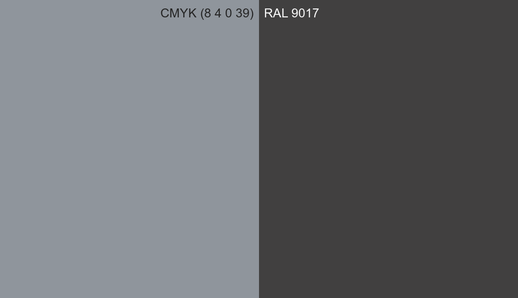 CMYK Color CMYK (8 4 0 39) vs RAL 9017 side by side comparison CMYK Color CMYK (8 4 0 39) vs RAL 9017 side by side comparison
