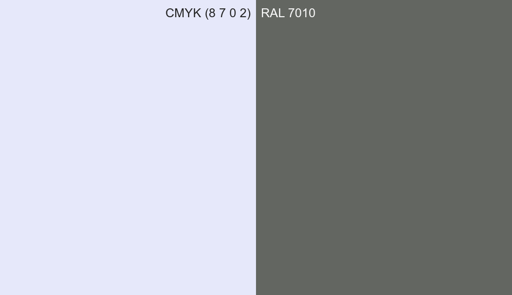 CMYK Color CMYK (8 7 0 2) vs RAL 7010 side by side comparison CMYK Color CMYK (8 7 0 2) vs RAL 7010 side by side comparison