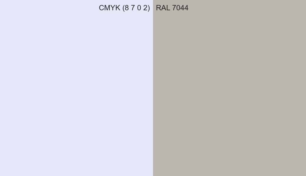 CMYK Color CMYK (8 7 0 2) vs RAL 7044 side by side comparison CMYK Color CMYK (8 7 0 2) vs RAL 7044 side by side comparison
