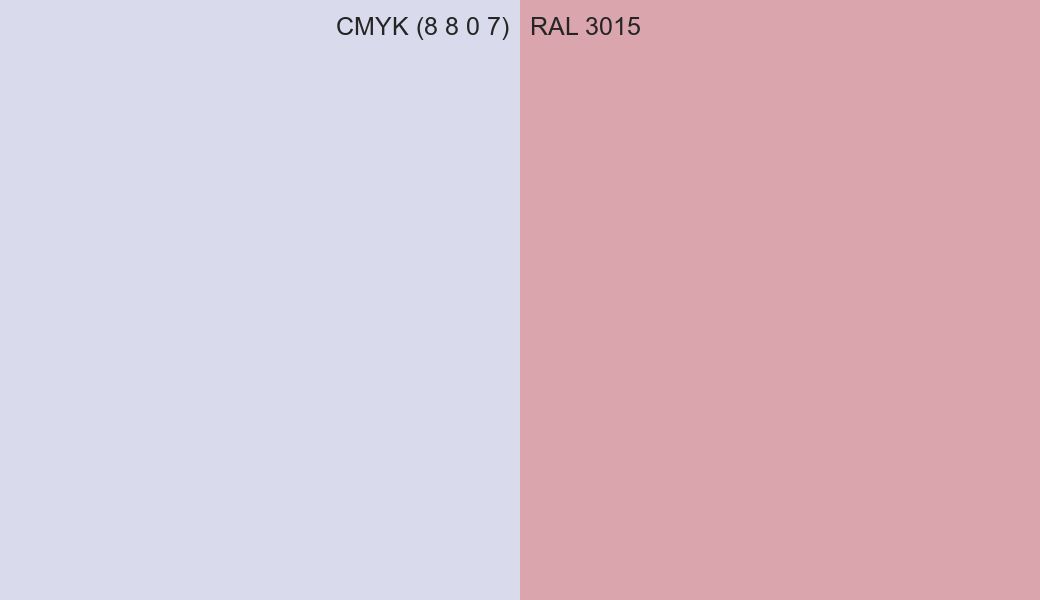 CMYK Color CMYK (8 8 0 7) vs RAL 3015 side by side comparison CMYK Color CMYK (8 8 0 7) vs RAL 3015 side by side comparison