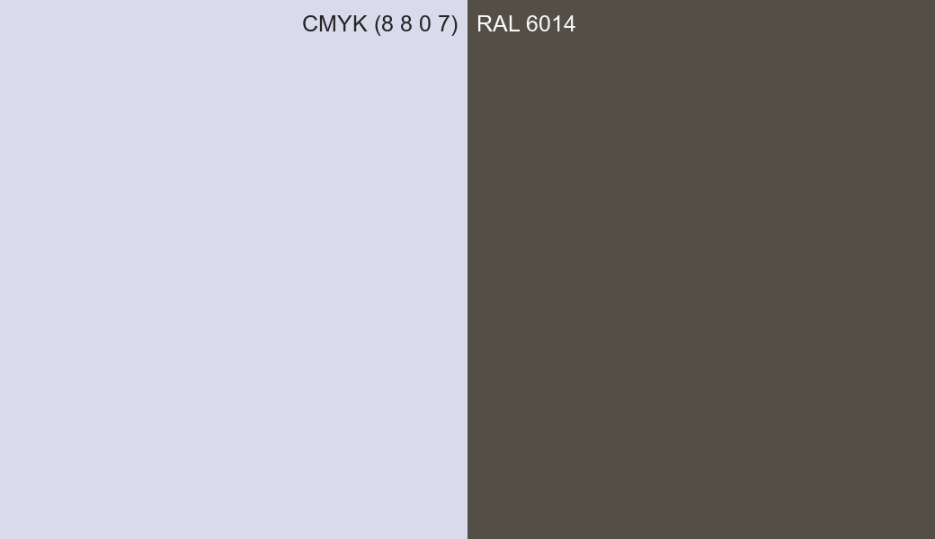 CMYK Color CMYK (8 8 0 7) vs RAL 6014 side by side comparison CMYK Color CMYK (8 8 0 7) vs RAL 6014 side by side comparison