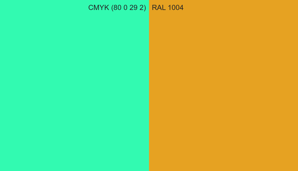 CMYK Color CMYK (80 0 29 2) vs RAL 1004 side by side comparison CMYK Color CMYK (80 0 29 2) vs RAL 1004 side by side comparison