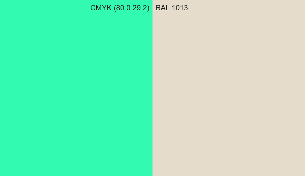 CMYK Color CMYK (80 0 29 2) vs RAL 1013 side by side comparison CMYK Color CMYK (80 0 29 2) vs RAL 1013 side by side comparison
