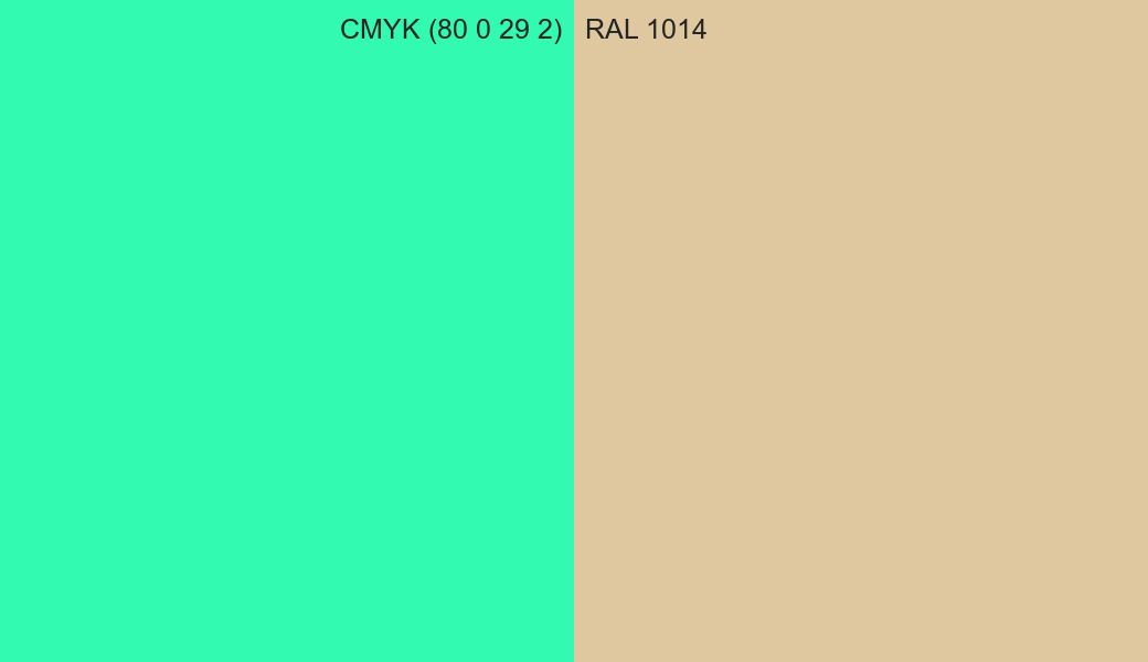 CMYK Color CMYK (80 0 29 2) vs RAL 1014 side by side comparison CMYK Color CMYK (80 0 29 2) vs RAL 1014 side by side comparison