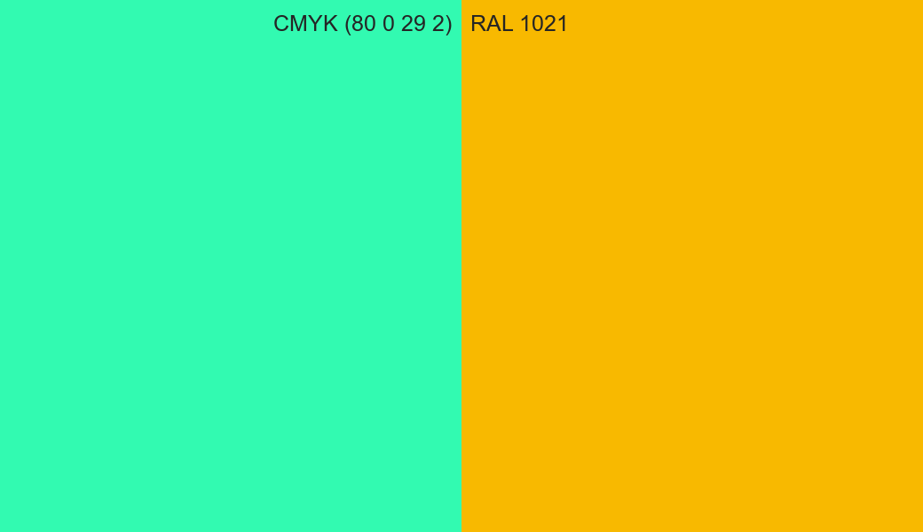CMYK Color CMYK (80 0 29 2) vs RAL 1021 side by side comparison CMYK Color CMYK (80 0 29 2) vs RAL 1021 side by side comparison