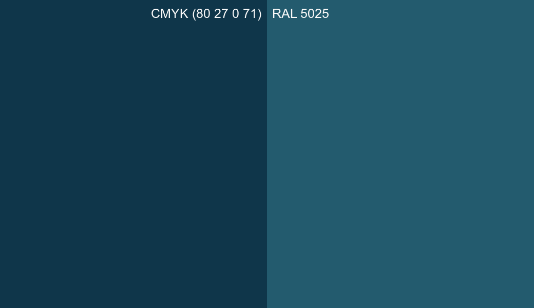 CMYK Color CMYK (80 27 0 71) vs RAL 5025 side by side comparison CMYK Color CMYK (80 27 0 71) vs RAL 5025 side by side comparison