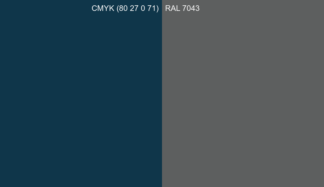 CMYK Color CMYK (80 27 0 71) vs RAL 7043 side by side comparison CMYK Color CMYK (80 27 0 71) vs RAL 7043 side by side comparison