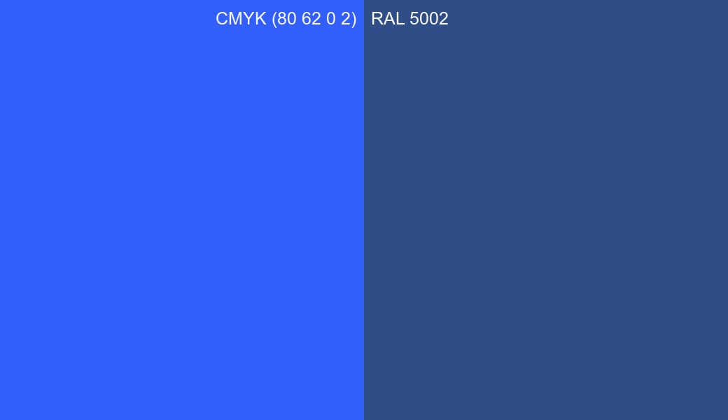 CMYK Color CMYK (80 62 0 2) vs RAL 5002 side by side comparison CMYK Color CMYK (80 62 0 2) vs RAL 5002 side by side comparison